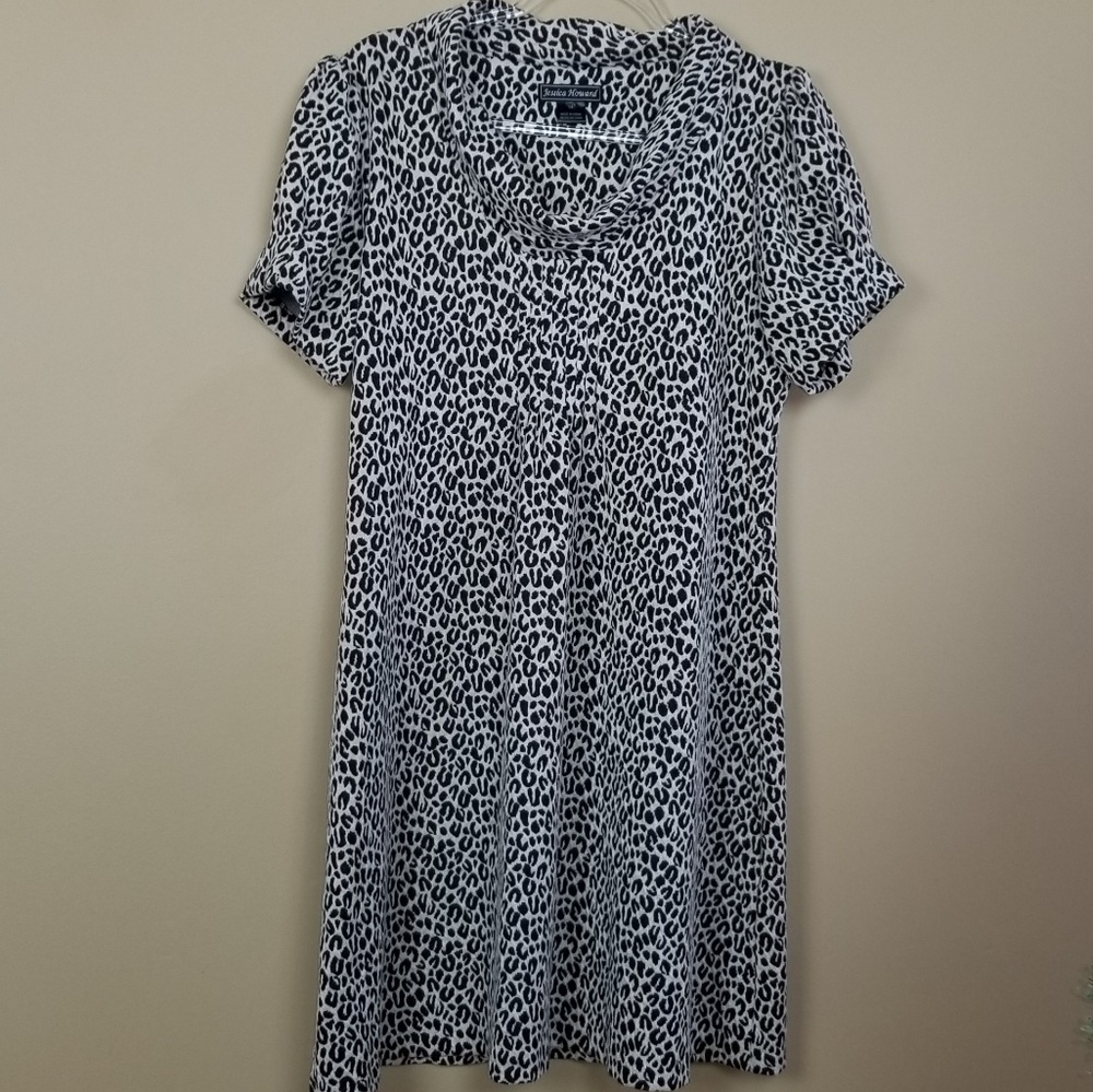 Jessica Howard Animal Print Cowl Neck Dress sz 14